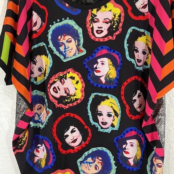 JOY Just Only You Marilyn Monroe Michael Jackson Short Sleeve Colorful Blouse - Picture 2 of 6